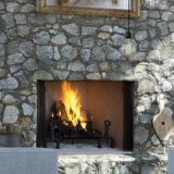Wood burning stone fireplace